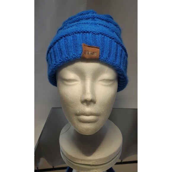 Vi Grace Winter Beanie Hat Cap Cable Knit Blue Faux Fur Lining Warm Chunky Soft - Picture 1 of 7